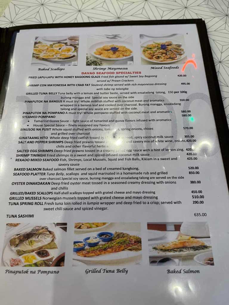 Rekado's Menu Seafood Dishes