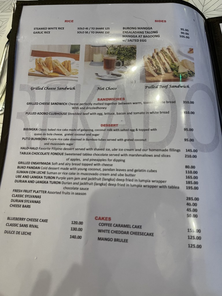 Rekado's Menu Sandwiches and Desserts