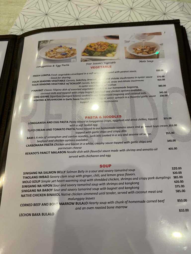 Rekado's Menu Pasta Soup Vegetables
