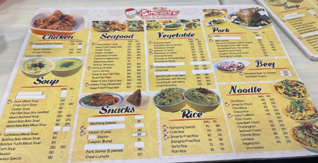 Sincerity Cafe and Restaurant Menu 2