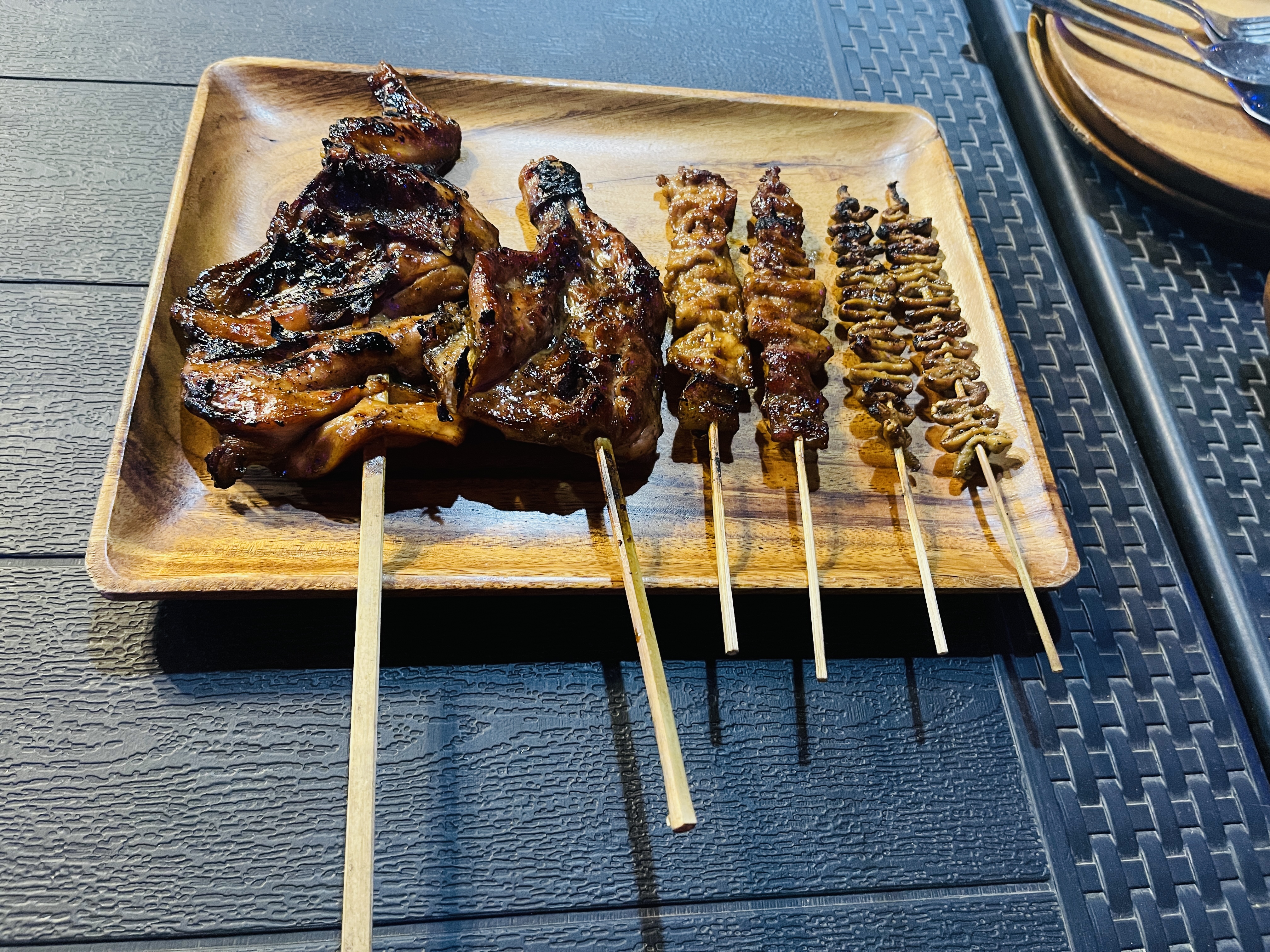 Grilled Chicken, Pork Bbq and Chicken intestine Barbeque
