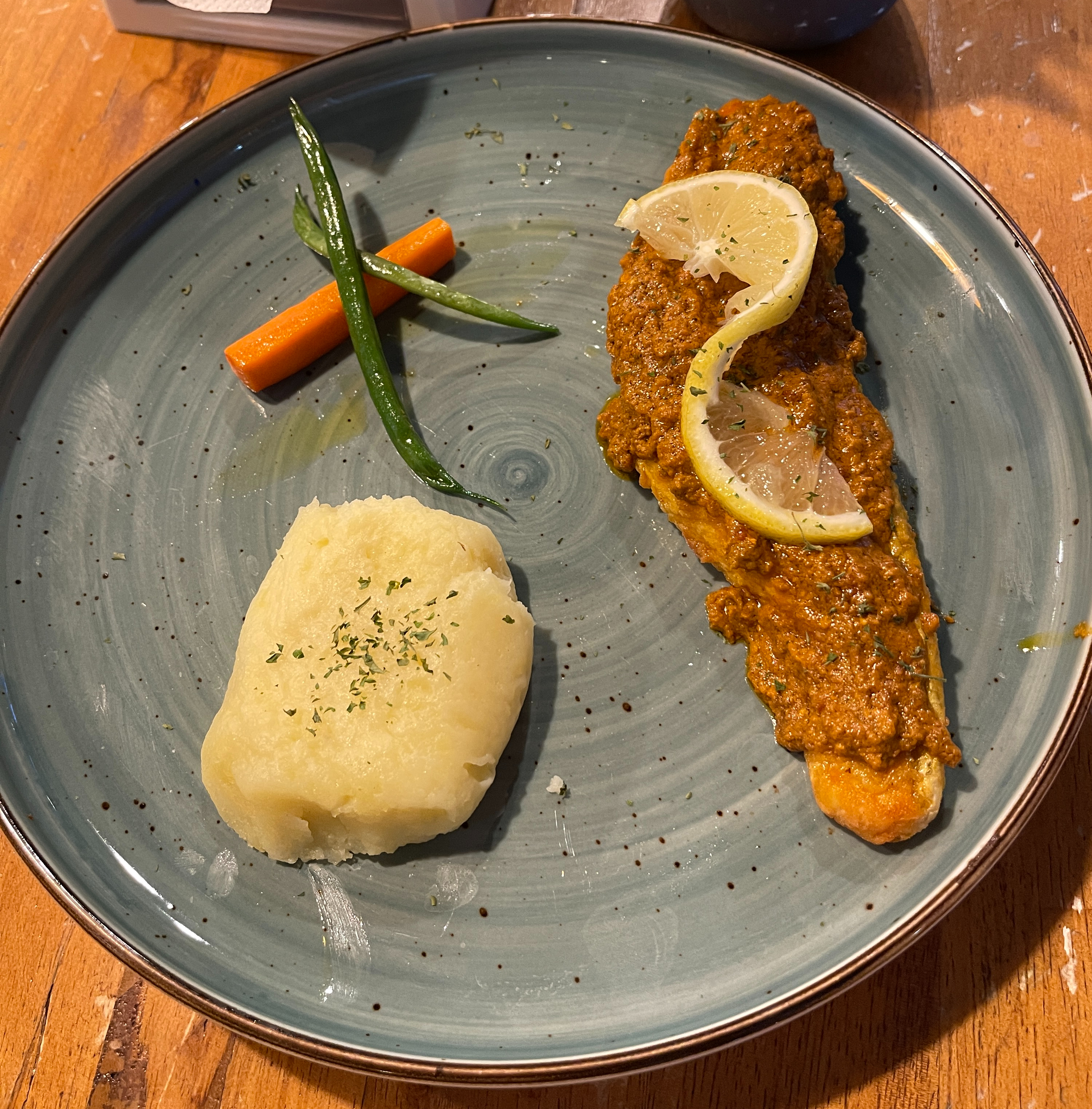 Blackened Salmon with Aligue Cream Sauce for PhP380 at Wildspices Cafe Infinity