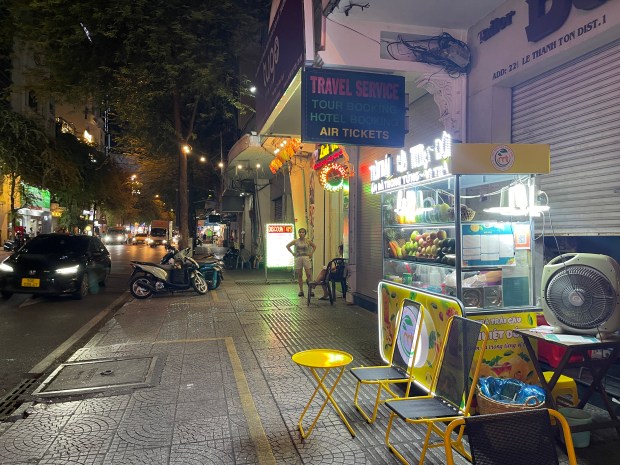 Table and chairs of a fruit drink stall in Vietnam