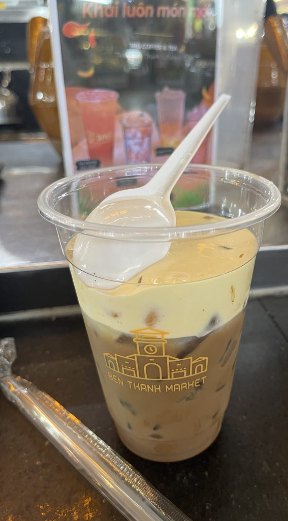 Egg Coffee in Benh Thanh Market priced at 55K VND