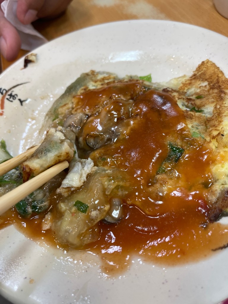 Closer look on Oyster Omelet/Pancake