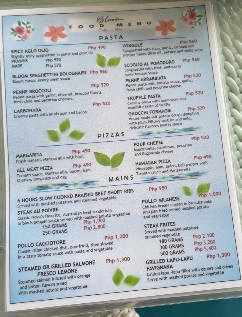 Bloom’s Bar and Café Menu 2