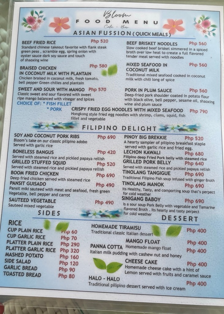 Bloom’s Bar and Café Menu 3