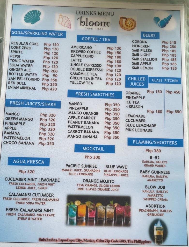 Bloom’s Bar and Café Drinks Menu 1