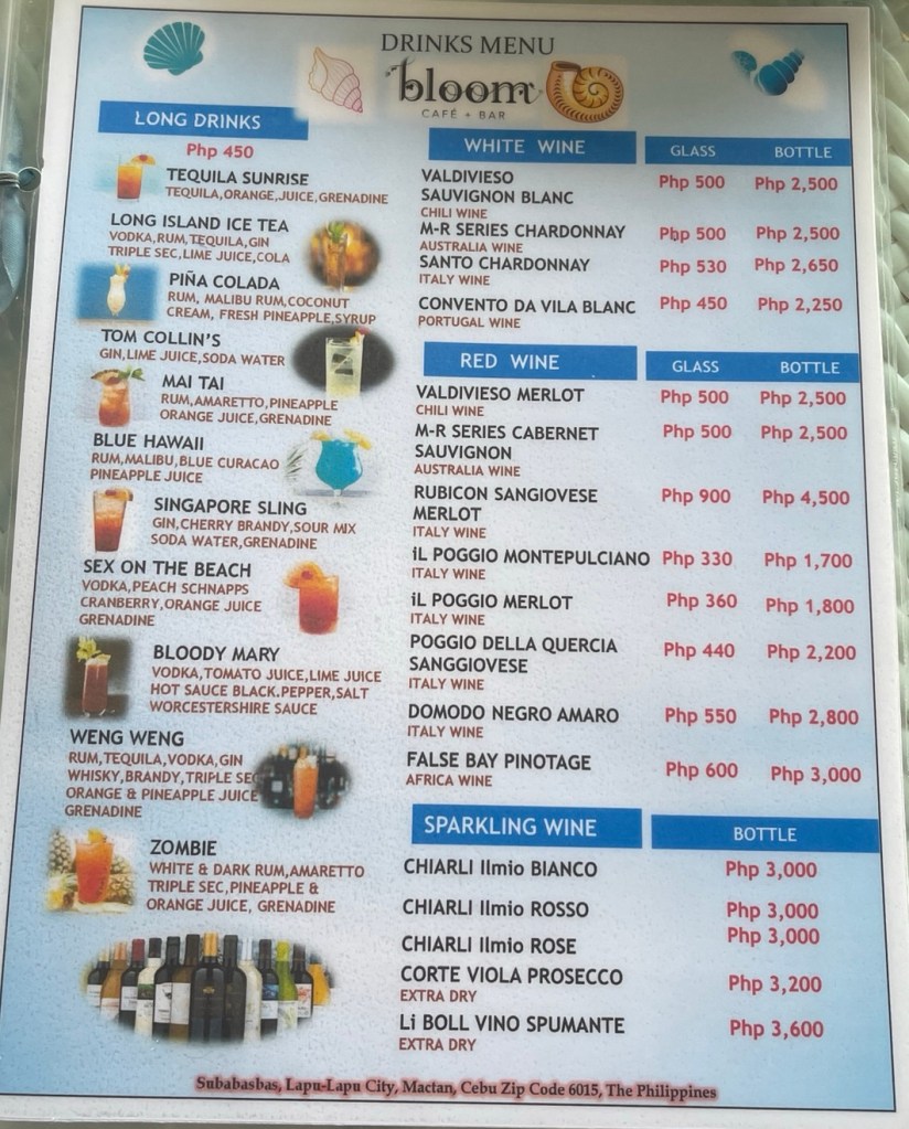 Bloom’s Bar and Café Drinks Menu 3