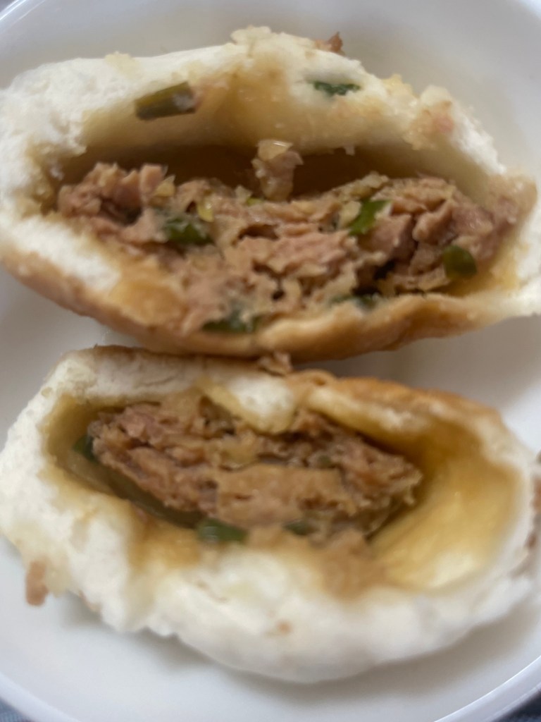 Fried Siopao cut into halves
