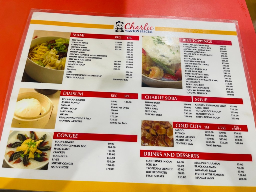 Charlie Wanton Special Menu 2