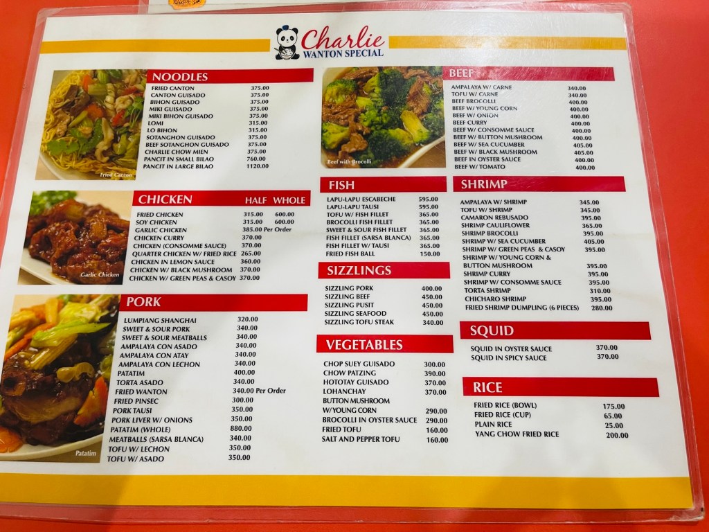 Charlie Wanton Special Menu 1​