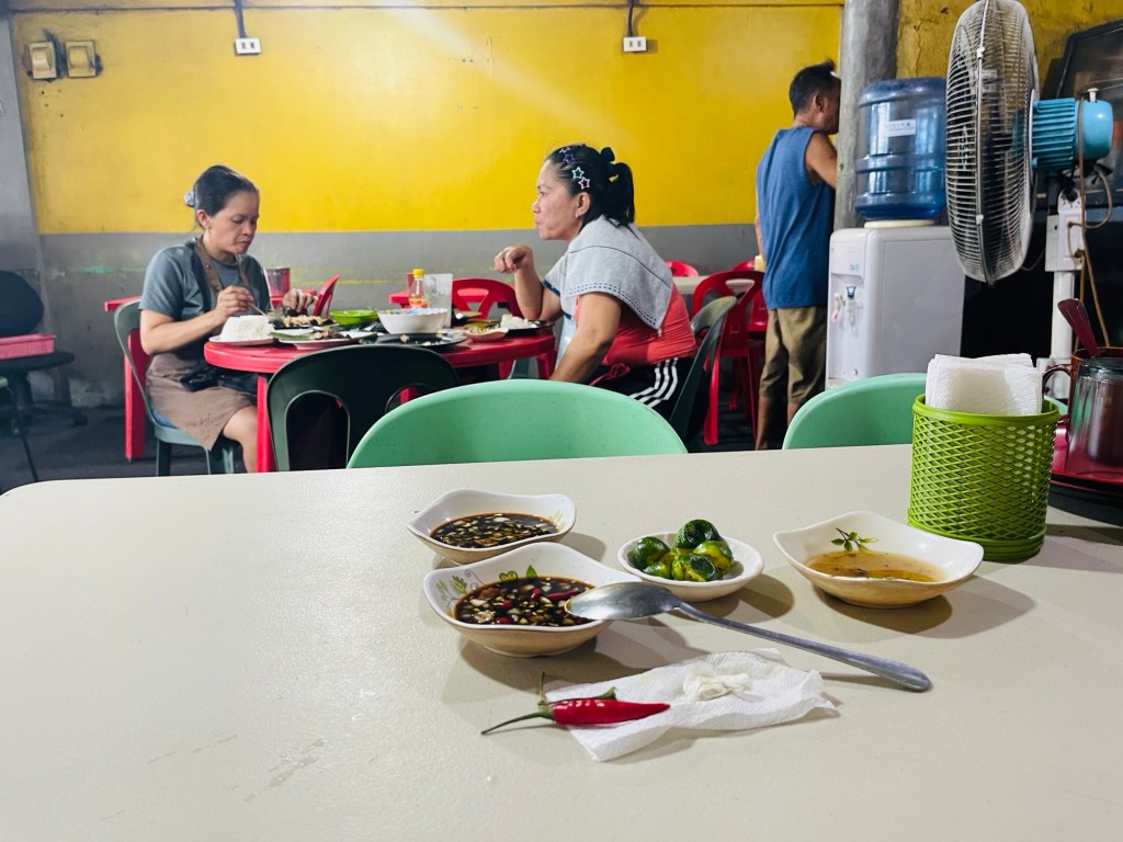 Generous ingredients of dipping sauce​: calamansi, soy sauce, vinegar, chilis