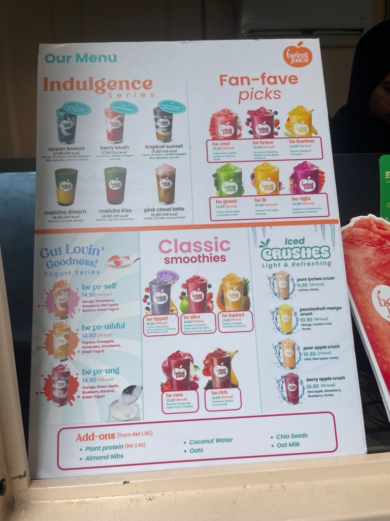 Being Juice Drink Menu
