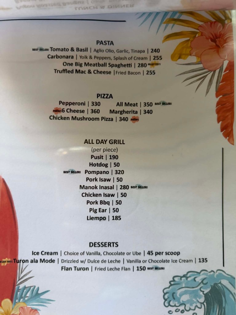 Sandbar's Menu 3