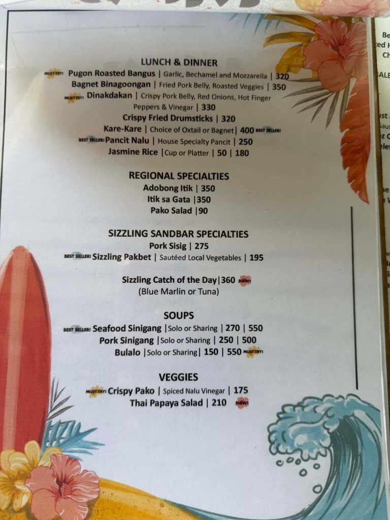 Sandbar's Menu 2