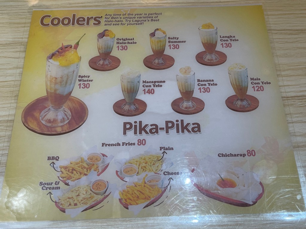 Ben's Halo-halo Ice Cream Menu