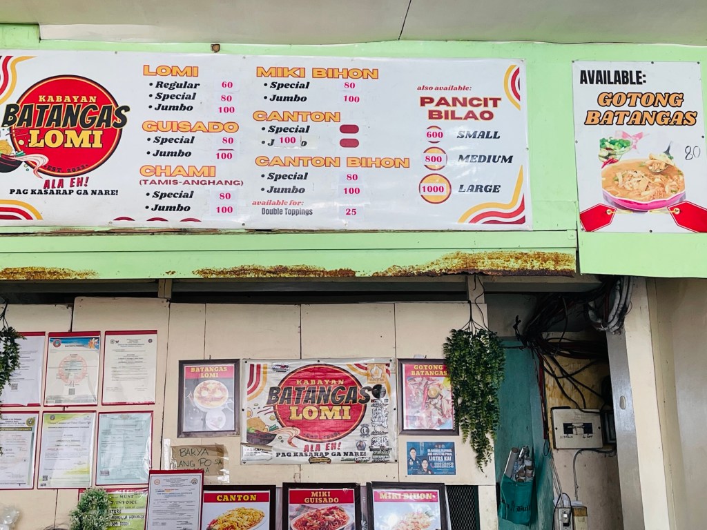 Kabayan Batangas Lomi Menu