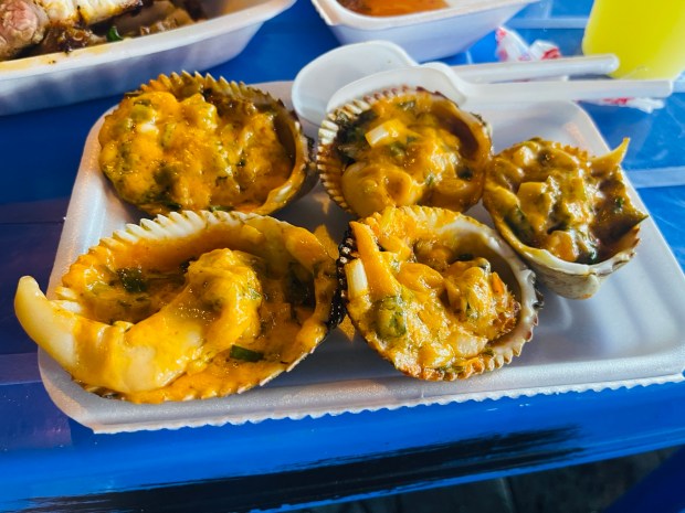 Grilled Elongate Cockles with sauce topping