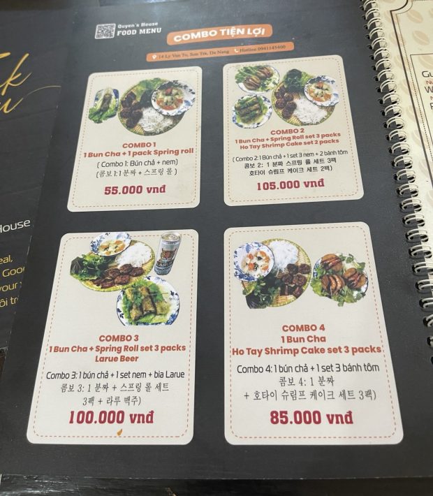 combo meals menu