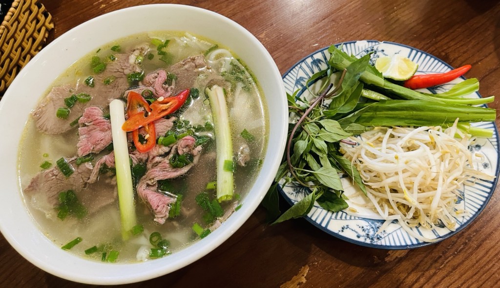 special beef pho featured medium-rare beef slices