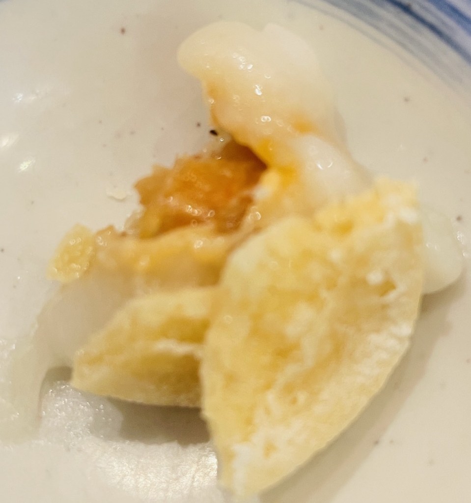 Biting through Ram it cake with mung bean and shrimp