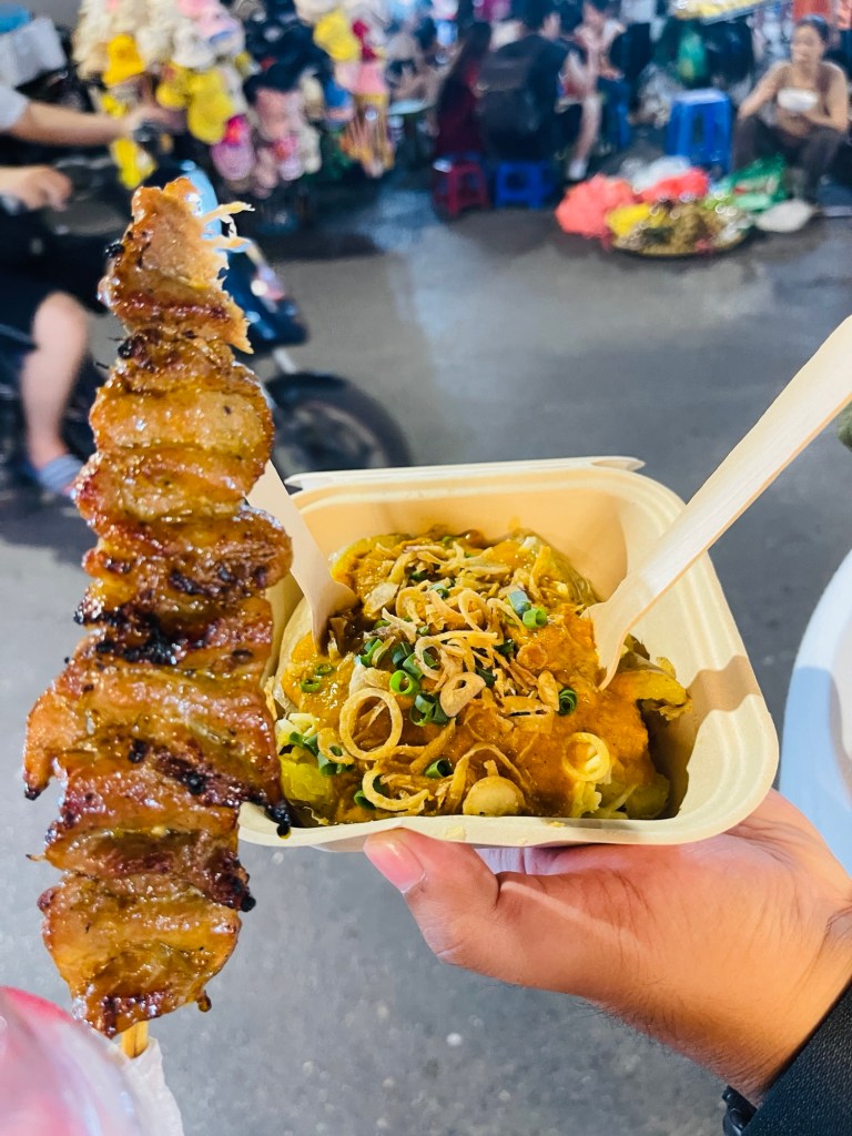 Butter Chicken Curry Spud (with 1 stick of pork BBQ)