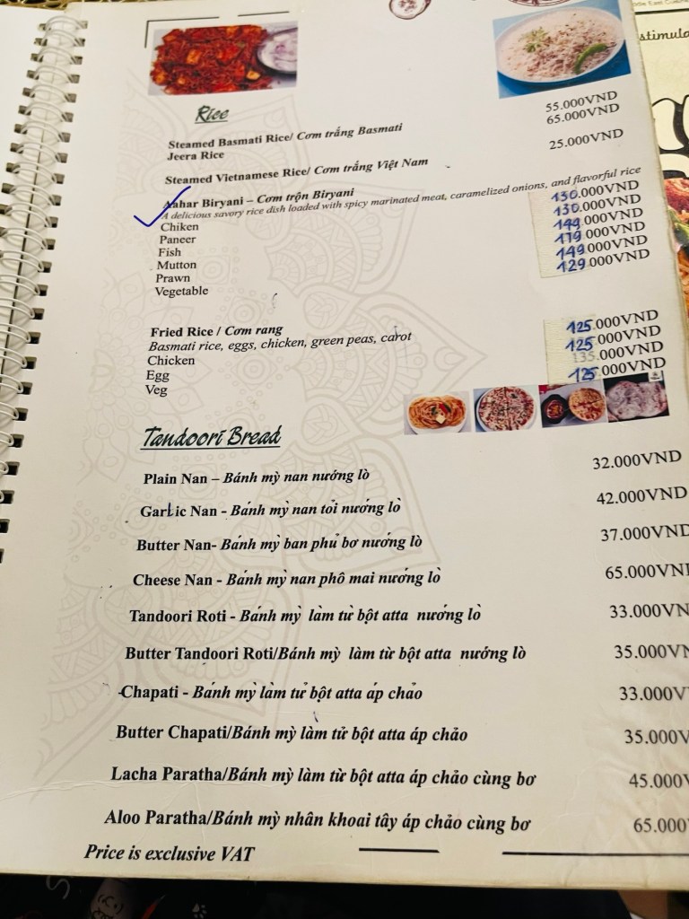 AAHAR's Rice and Tandoori Menu