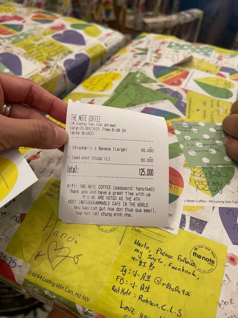Our orders' receipt at The Note Coffee