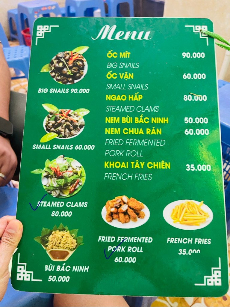 Oc Nong Ha Trang Menu 1​